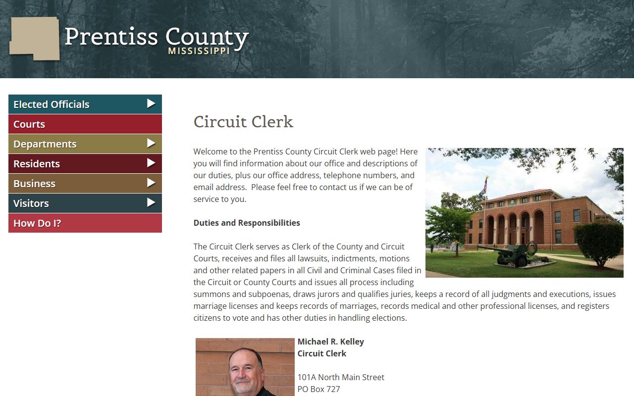Prentiss County Circuit Clerk court records page after arrest